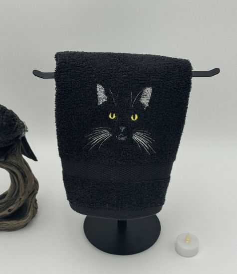 Picture of Embroidered Black Cat Towel