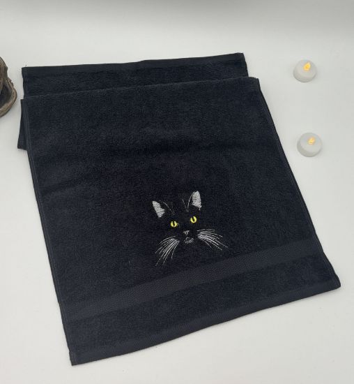 Picture of Embroidered Black Cat Towel